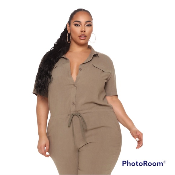 Fashion Nova Pants - Fashion Nova Surviving Summer Jumpsuit- Olive Green